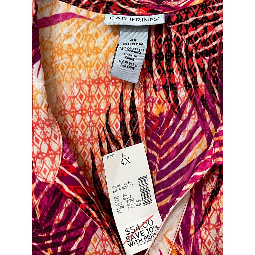 Catherine’s NWT Plus Sz 4X Women’s Blouse Tropical Sleeveless Button Beach - Picture 3 of 5